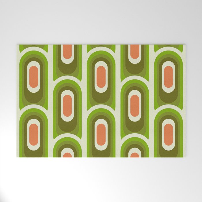 retro aesthetic 60s 70s pattern 45c green Welcome Mat Gallery Image 1