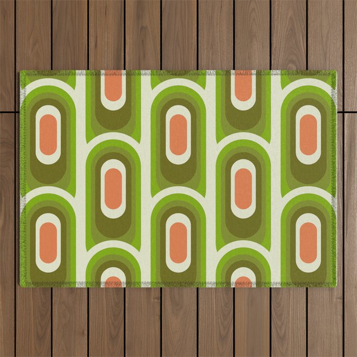 retro aesthetic 60s 70s pattern 45c green Outdoor Rug Gallery Image 1