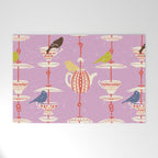 Garden Bird feeding happy pink Welcome Mat Gallery Image 1