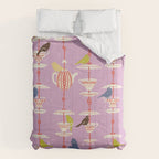Garden Bird feeding happy pink Comforter Gallery Image 6