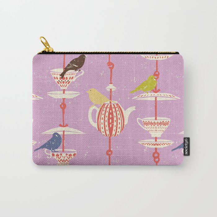 Garden Bird feeding happy pink Carry All Pouch Gallery Image 1