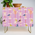 Garden Bird feeding happy pink Credenza Gallery Image 1