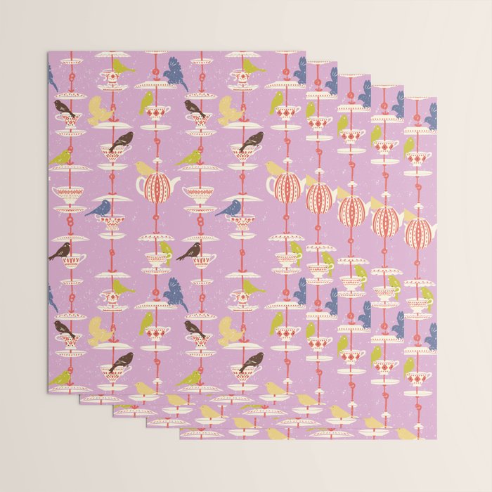 Garden Bird feeding happy pink Wrapping Paper Gallery Image 3