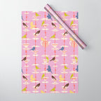 Garden Bird feeding happy pink Wrapping Paper Gallery Image 1
