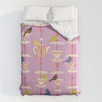 Garden Bird feeding happy pink Duvet Cover Gallery Image 6