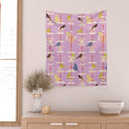 Garden Bird feeding happy pink Wall Tapestry Gallery Image 2