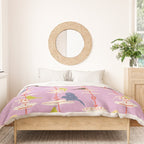 Garden Bird feeding happy pink Duvet Cover Gallery Image 3