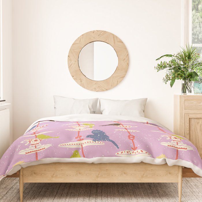 Garden Bird feeding happy pink Duvet Cover Gallery Image 3