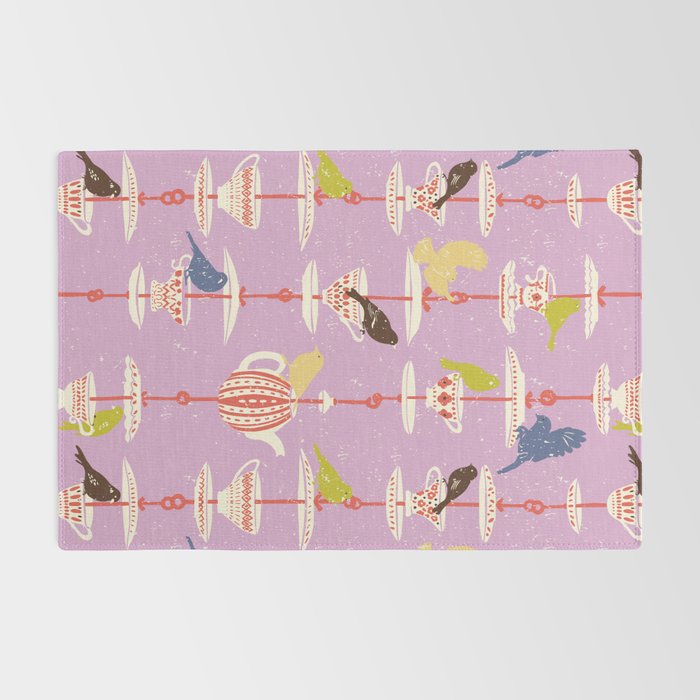 Garden Bird feeding happy pink Rug Gallery Image 2