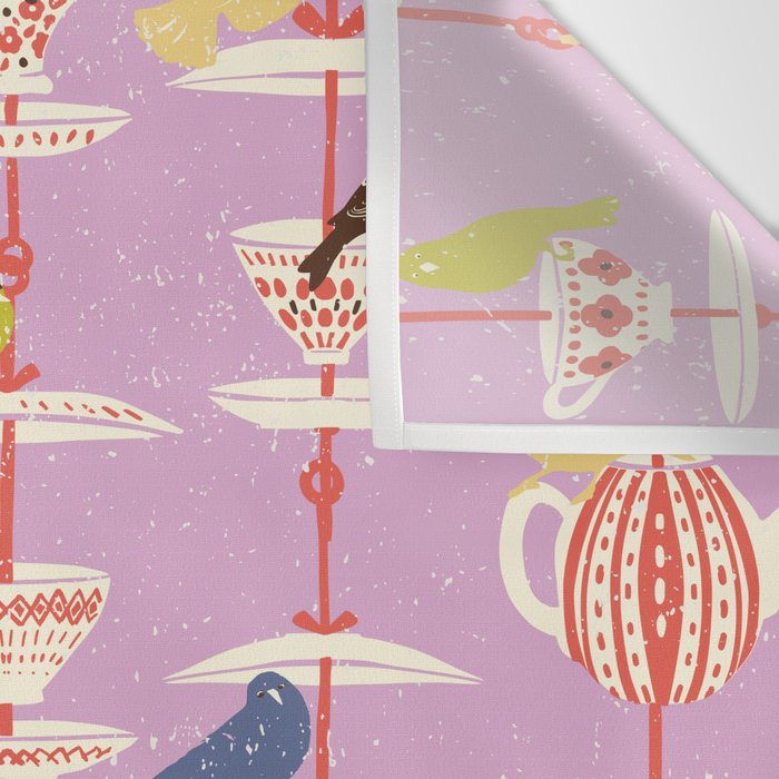 Garden Bird feeding happy pink Wall Tapestry Gallery Image 3