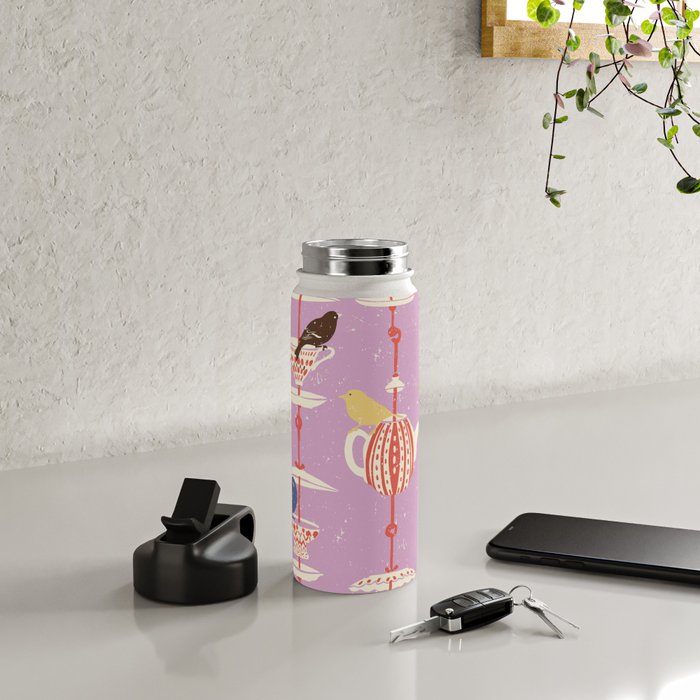 Garden Bird feeding happy pink Water Bottle Gallery Image 4