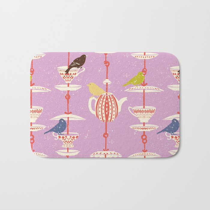 Garden Bird feeding happy pink Bath Mat Gallery Image 1