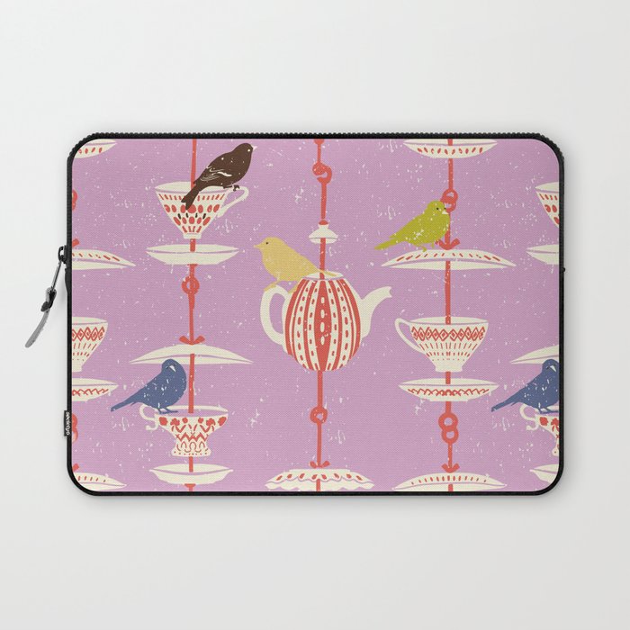 Garden Bird feeding happy pink Laptop Sleeve Gallery Image 1