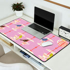 Garden Bird feeding happy pink Desk Mat Gallery Image 2