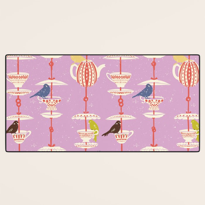Garden Bird feeding happy pink Desk Mat Gallery Image 3