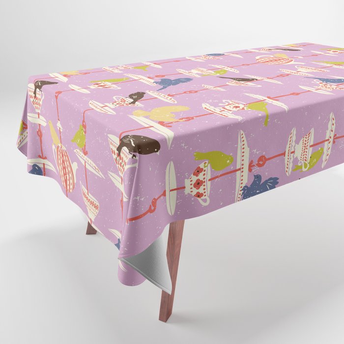 Garden Bird feeding happy pink Tablecloth Gallery Image 1