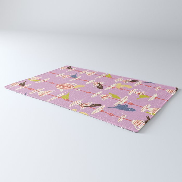 Garden Bird feeding happy pink Rug Gallery Image 3