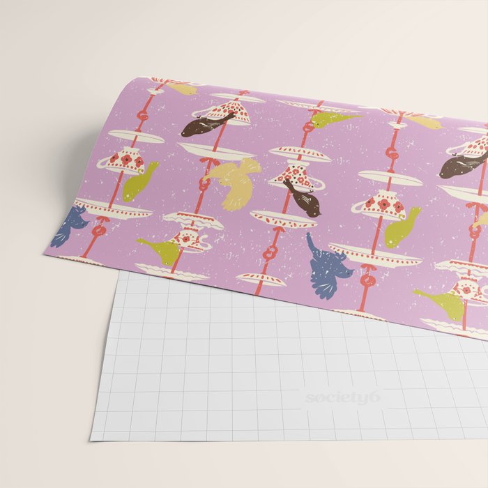Garden Bird feeding happy pink Wrapping Paper Gallery Image 2