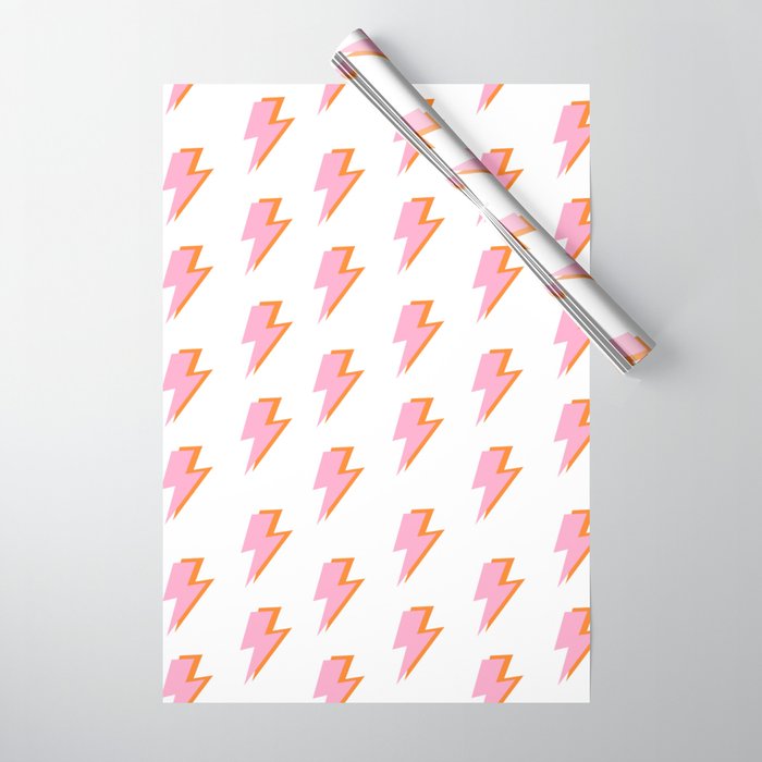 Pink and Orange Lightning Bolts Wrapping Paper Gallery Image 1