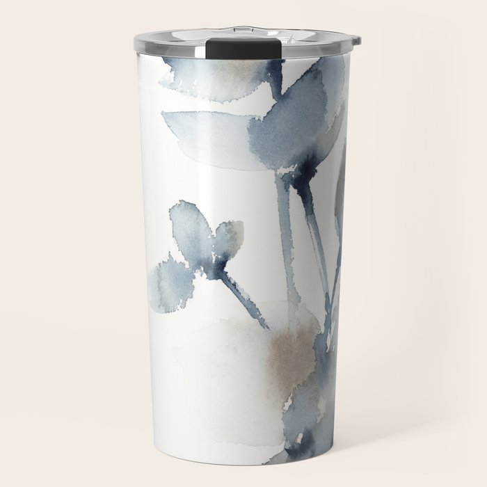Blue grey florals Travel Mug Gallery Image 1
