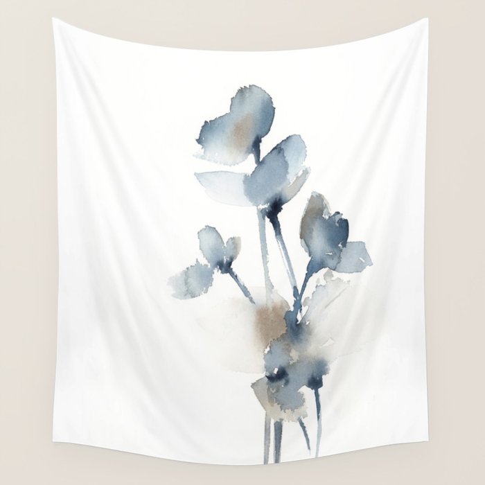 Blue grey florals Wall Tapestry Gallery Image 4