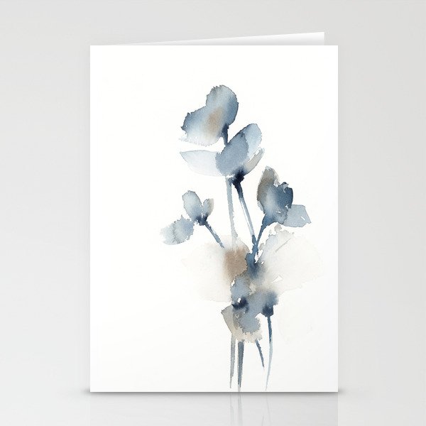 Blue Grey Florals Stationery Card