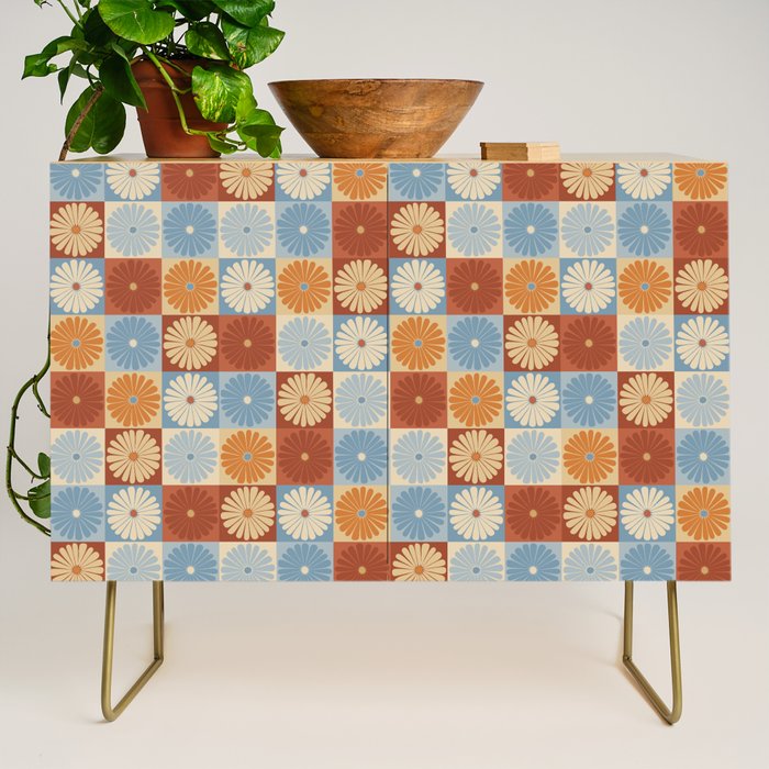 Retro Flowers Check Pattern XVIII Credenza Gallery Image 1