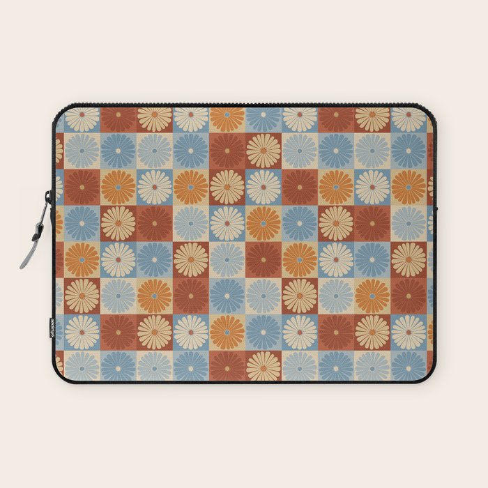 Retro Flowers Check Pattern XVIII Laptop Sleeve Gallery Image 1