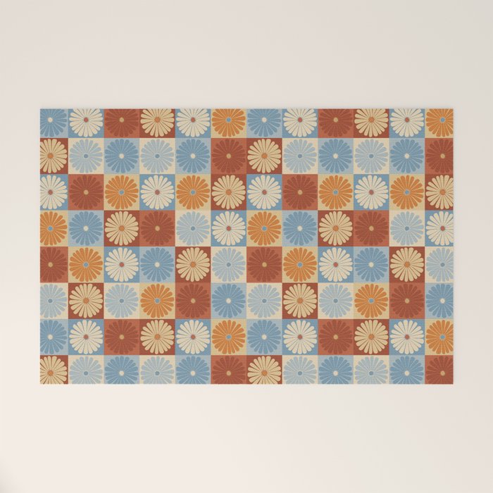 Retro Flowers Check Pattern XVIII Welcome Mat Gallery Image 1