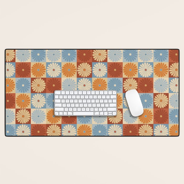 Retro Flowers Check Pattern XVIII Desk Mat Gallery Image 1