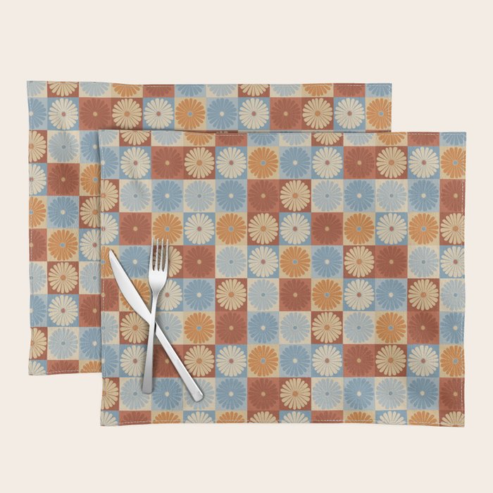 Retro Flowers Check Pattern XVIII Placemat Gallery Image 1