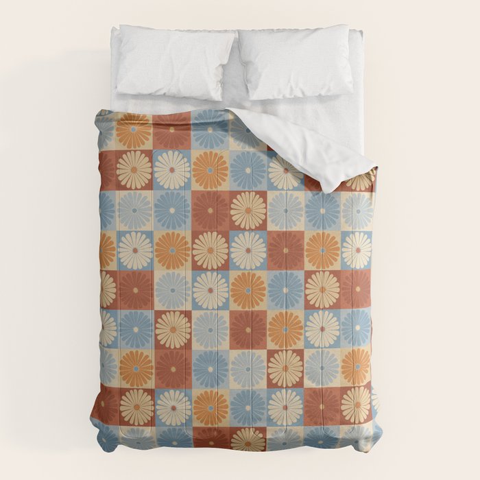 Retro Flowers Check Pattern XVIII Comforter Gallery Image 6