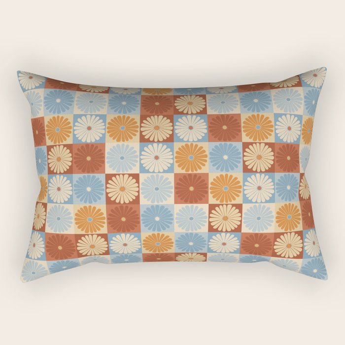 Retro Flowers Check Pattern XVIII Rectangular Pillow Gallery Image 1