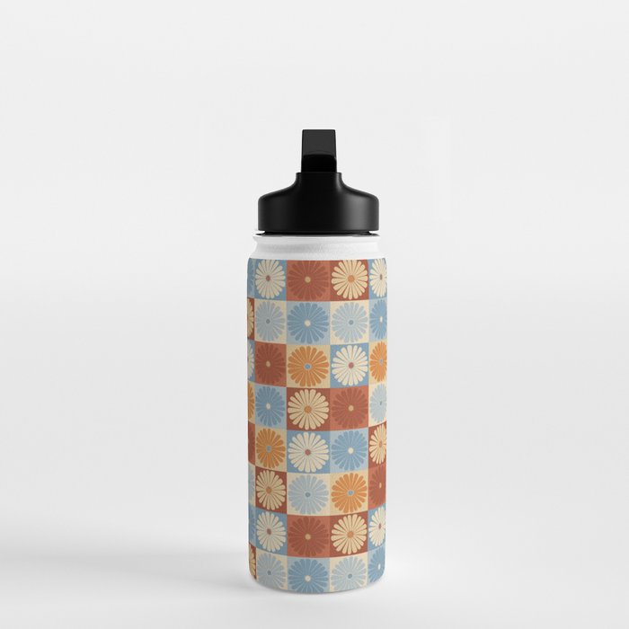Retro Flowers Check Pattern XVIII Water Bottle Gallery Image 3
