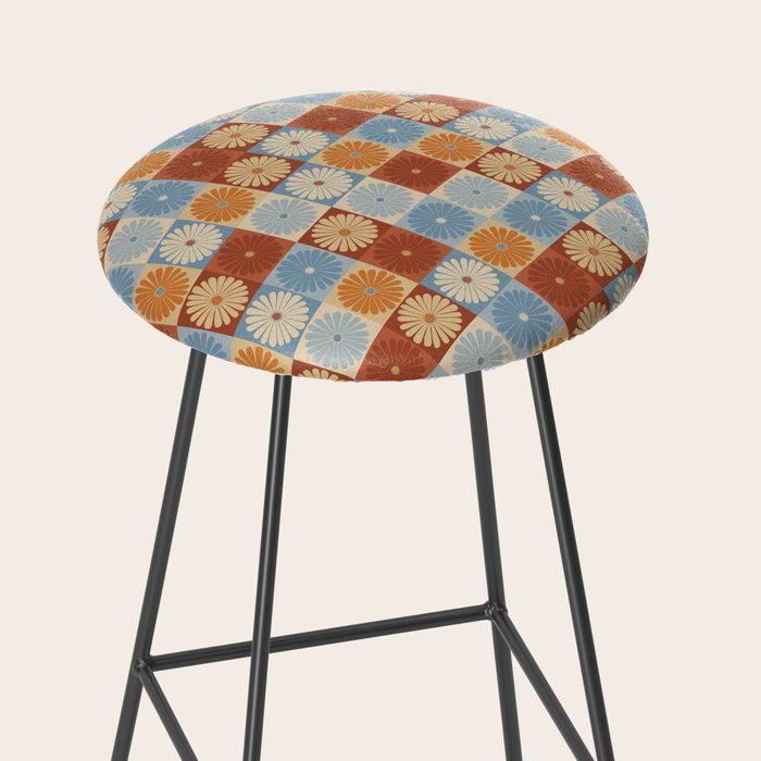 Retro Flowers Check Pattern XVIII Stool Gallery Image 2