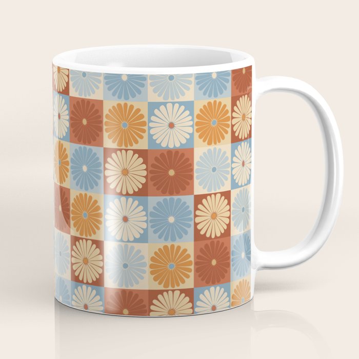 Retro Flowers Check Pattern XVIII Coffee Mug Gallery Image 1