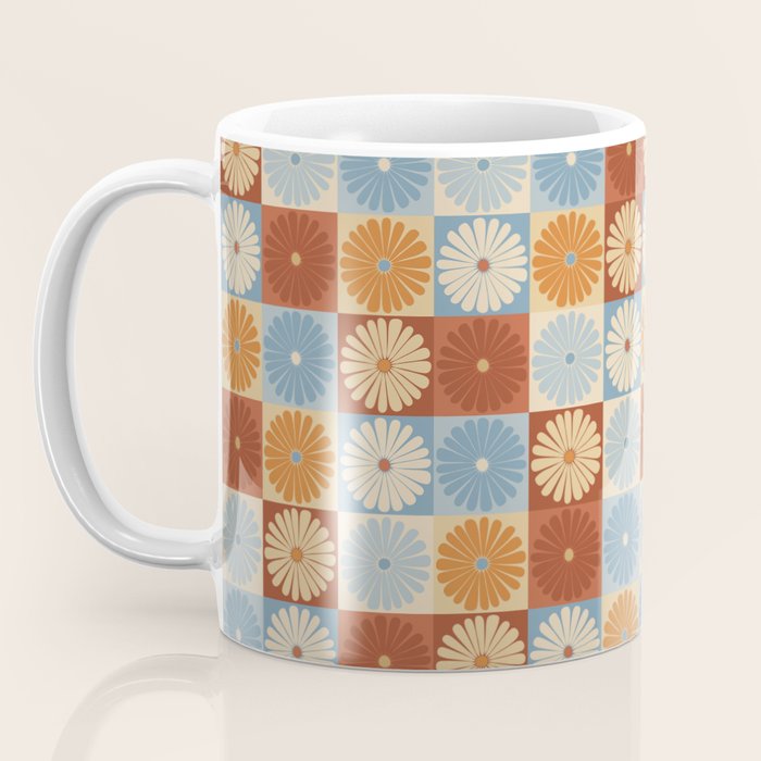 Retro Flowers Check Pattern XVIII Coffee Mug Gallery Image 3