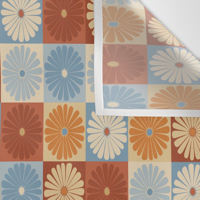 Retro Flowers Check Pattern XVIII Wall Tapestry Gallery Image 3
