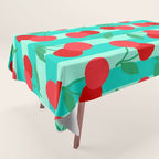 Cherry fruit market poster on aqua and turquoise stripes Tablecloth Gallery Image 1