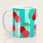 Cherry fruit market poster on aqua and turquoise stripes Coffee Mug Gallery Image 3
