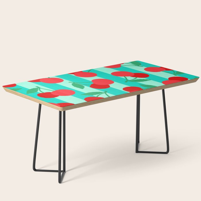 Cherry fruit market poster on aqua and turquoise stripes Coffee Table Gallery Image 1