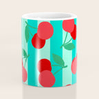 Cherry fruit market poster on aqua and turquoise stripes Coffee Mug Gallery Image 4