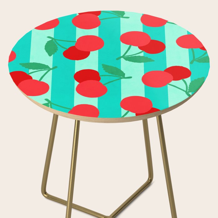Cherry fruit market poster on aqua and turquoise stripes Side Table Gallery Image 2