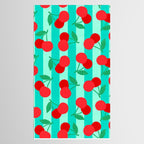 Cherry fruit market poster on aqua and turquoise stripes Tablecloth Gallery Image 2