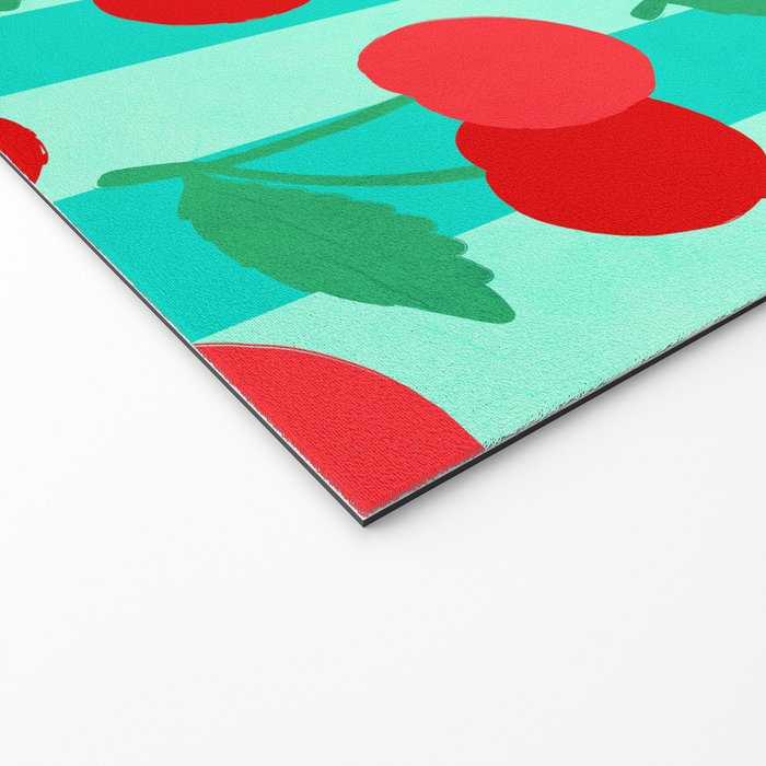 Cherry fruit market poster on aqua and turquoise stripes Welcome Mat Gallery Image 2