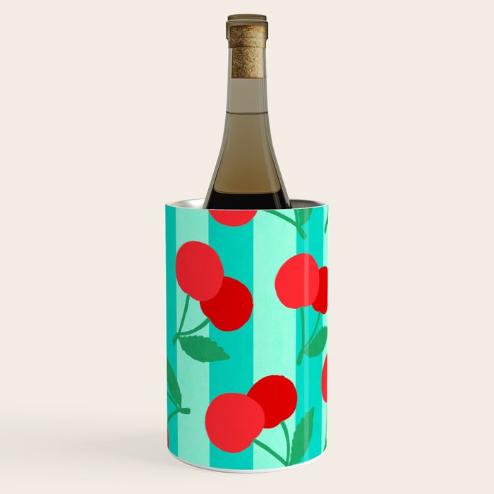 Cherry fruit market poster on aqua and turquoise stripes Wine Chiller Gallery Image 3