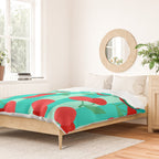 Cherry fruit market poster on aqua and turquoise stripes Duvet Cover Gallery Image 2
