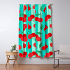 Cherry fruit market poster on aqua and turquoise stripes Window Curtain Gallery Image 5