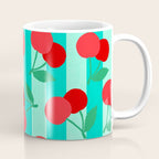 Cherry fruit market poster on aqua and turquoise stripes Coffee Mug Gallery Image 1
