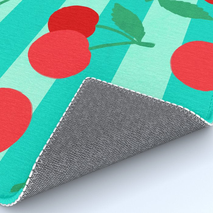 Cherry fruit market poster on aqua and turquoise stripes Rug Gallery Image 4